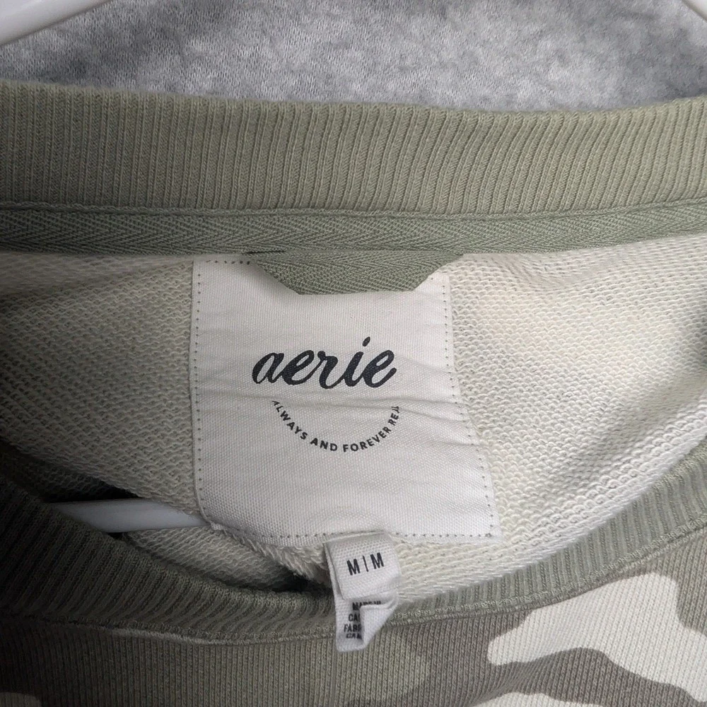 Aerie Womens Camo Cropped Crewneck Sweatshirt Medium Athleisure Loungewear - Picture 6 of 11